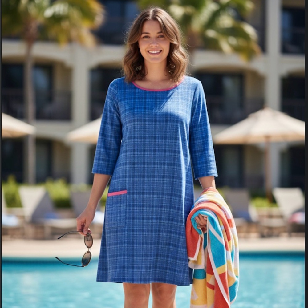 NWT Talbots Cabanan Life Womens Dress UPF 50 1X Coverup Plaid Vacation Pool‎